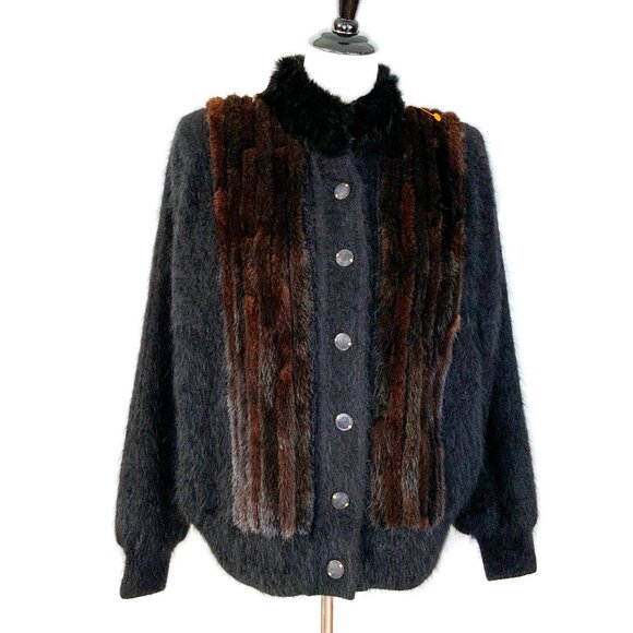 Radzoli by Fully Fashion Mink Fur Accent Angora Rabbit Blend Jacket Sz M - L - Picture 13 of 16